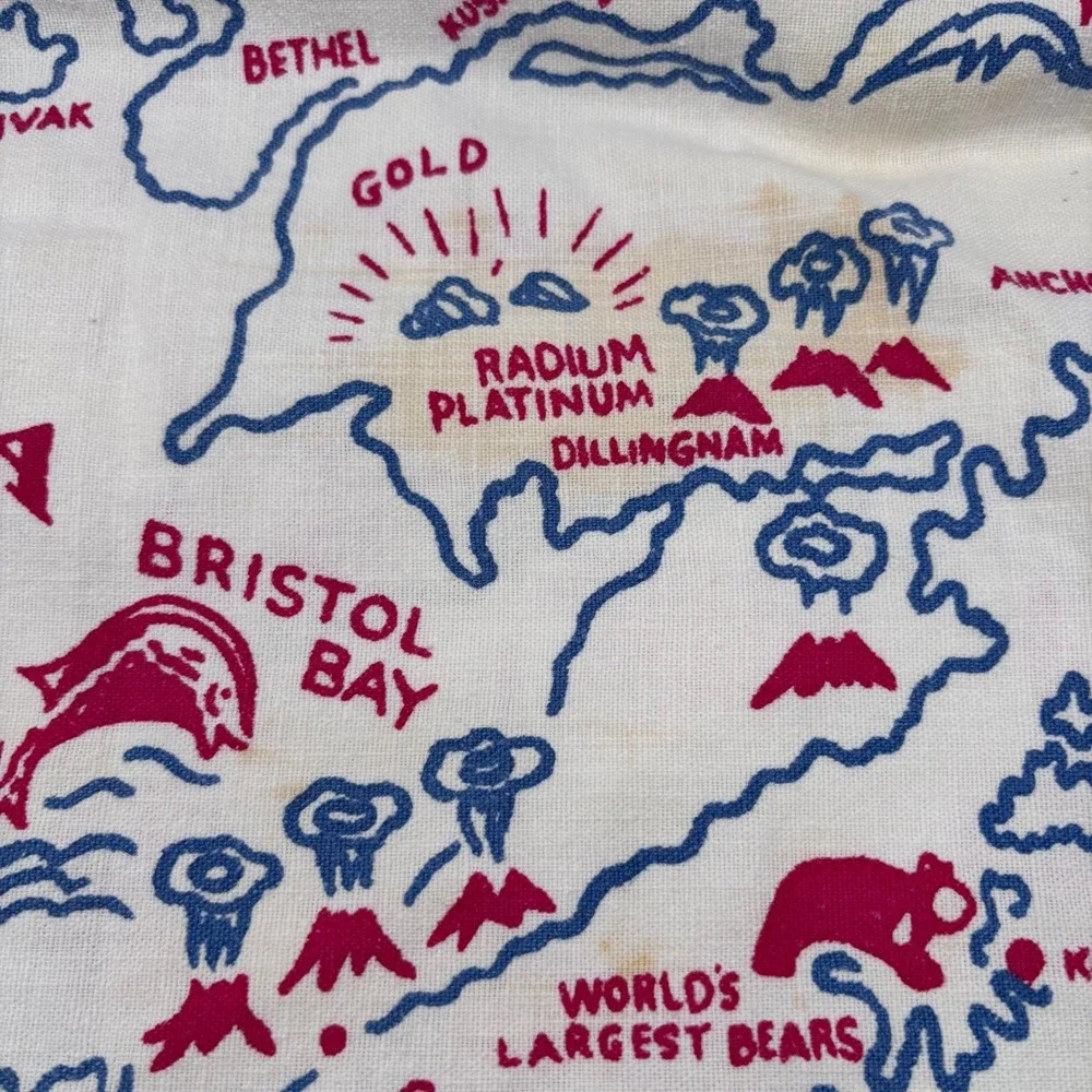 Vintage 1940s‎ 1950s Alaska Map Souvenir Table Cloth 37